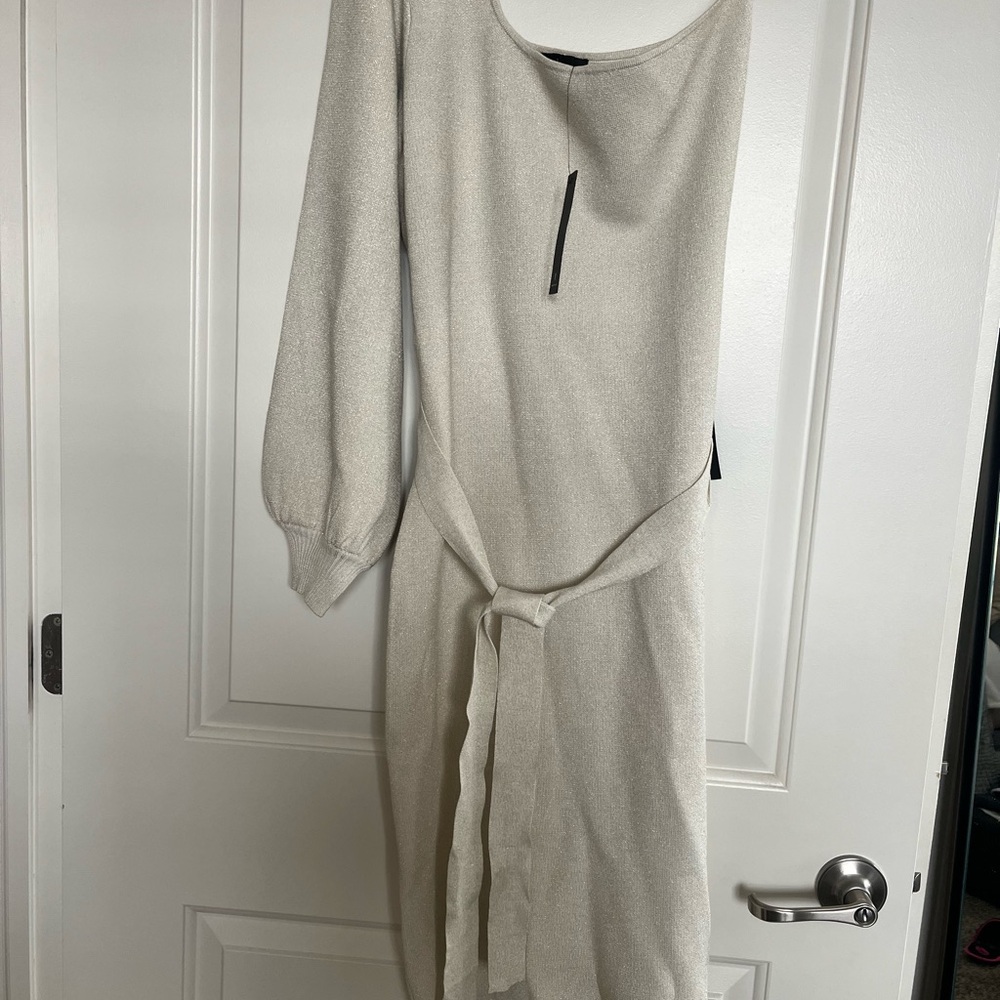 Lulu's Sparkly Cream One Shoulder Dress